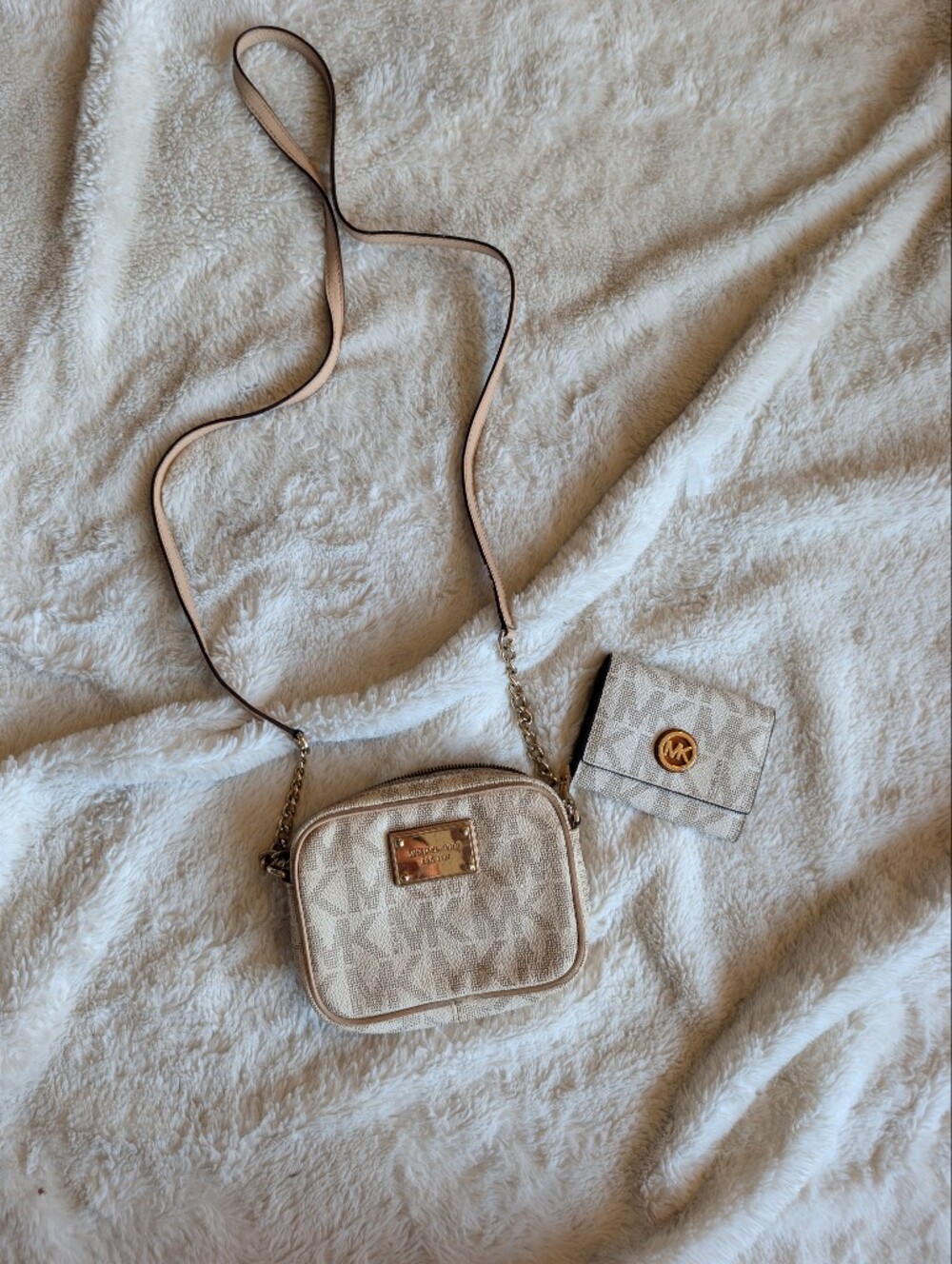 Michael Kors Cream Emblem Mini Crossbody Bag with Matching Wallet
